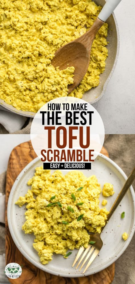 You only need a block of Tofu and 4 healthy ingredients to make this amazing Tofu Scramble recipe! A heart-healthy and plant-based egg substitute. #tofuscramble #plantbased #vegan #oilfree #breakfast | frommybowl.com Best Tofu Scramble, Tofu Scramble Recipe, Best Tofu, Tofu Scramble Vegan, Scrambled Tofu Recipe, Vegan Egg Substitute, Menu Sarapan Sehat, Egg Substitute, Vegan Egg