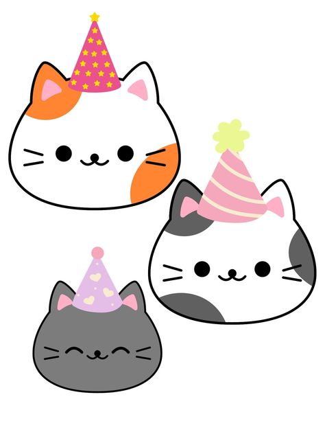 Cat themed part? Look no further! These adorable cat in hat print outs will be sure to be the icing on the cake for the cat lover in your life. This file includes cats in hats on their own or cats in hats with backgrounds which are far easier to cut out. The backgrounds include Blue, Red, Orange, Green, Pink, Yellow and Purple so you can choose which background or lack there of suites your party best. For the best results insure that your printer is set to highest quality print and ensure that y Cat Party Decor, Cat With A Hat, Cats In Hats, Cat Party Decorations, Kitten Birthday Party, Halloween Craft Projects, Kitten Birthday, Walpaper Hello Kitty, Cat Printable