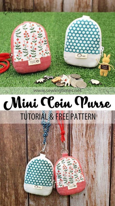 Keychain Coin Purse Diy, Mini Purse Sewing Pattern, Sewing Pattern Small Pouch, Tiny Bags To Sew, Felt Coin Purse Pattern, Mini Coin Purse Pattern, Chatelaine Diy, Sewing Coin Purse, Mini Sewing Projects