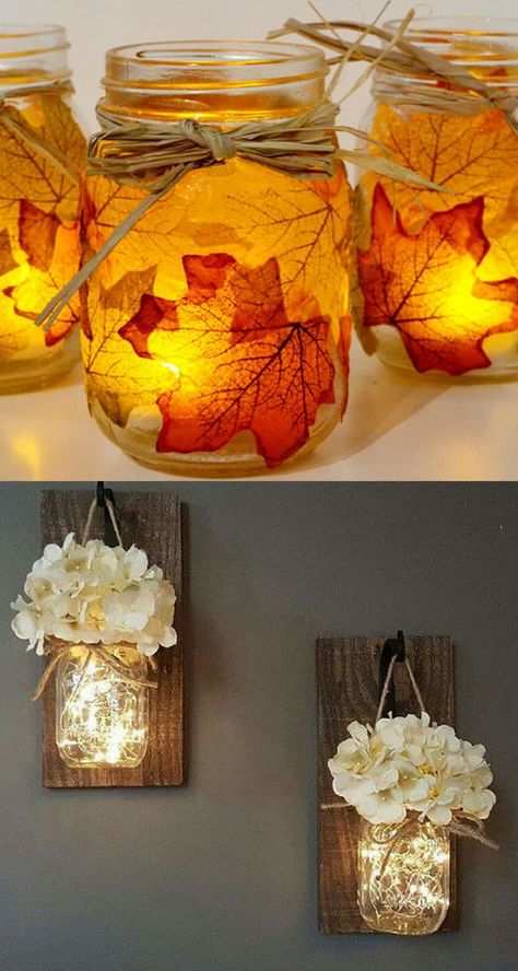 Mason Jars With Lights, Hanging Mason Jar Lights, Diy Mason Jar Lights, Mason Jar Lights, Kerajinan Diy, Mason Jar Lanterns, Mason Jar Projects, Hanging Mason Jars, Diy Mason Jar