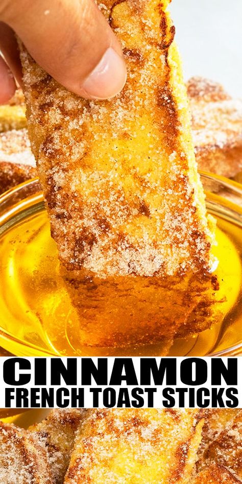 CINNAMON FRENCH TOAST STICKS RECIPE- The best, bite-sized, quick and easy French toast sticks for kids or for a crowd, homemade with simple ingredients. Soft on the inside but firm, crispy, crunchy on the outside. Perfect for breakfast and brunch! Can use regular bread. Can be baked or fried and even stuffed. From CakeWhiz.com #breakfast #brunch #frenchtoast #dessert Cinnamon French Toast Sticks Recipe, French Toast Recipe Crispy, French Toast With Regular Bread, Easy French Toast Sticks, Cinnamon French Toast Sticks, Easy Cinnamon French Toast, French Toast Sticks Recipe, Easy French Toast, Easy French Toast Recipe