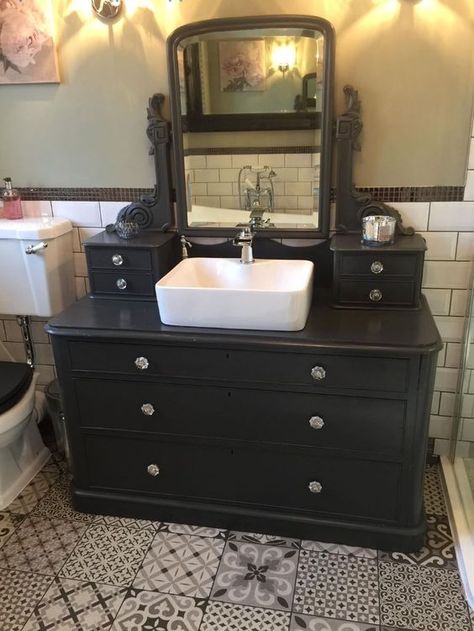 25 Unique Bathroom Vanities Made From Furniture - Life on Kaydeross Creek Baños Shabby Chic, Beautiful Bathroom Vanity, Unique Bathroom Vanity, Eclectic Bathroom, Casa Country, Victorian Bathroom, Vintage Dresser, Shabby Chic Bathroom, Diy Bathroom Remodel