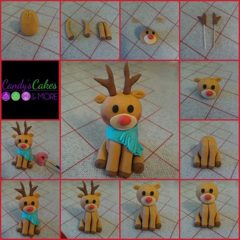 Fondant Deer Tutorial, Christmas Cake Toppers Fondant, Fondant Reindeer, Christmas Polymer Clay Ideas, Fondant Woodland Animals Tutorial, Santa Fondant Topper, Biscuits Halloween, Christmas Themed Cake, Clay Christmas Decorations