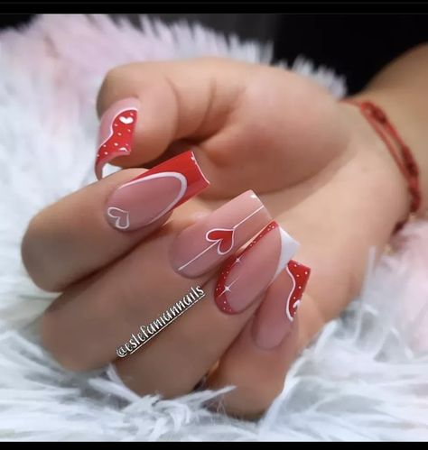 Square Acrylic Valentines Nails, Nails With Initials Valentines, Clear Valentines Day Nails, Nails San Valentin, San Valentine Nails Ideas, Edgy Valentines Nails, Valentine Nail Art, February Nails, Cute Spring Nails