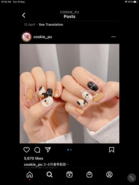 Calico Cat Nails, Cat Themed Nails, Calico Nails, Black Calico Cat, Genshin Nails, Calico Cat Art, Cat Nail Designs, Gato Calico, Cat Nail Art