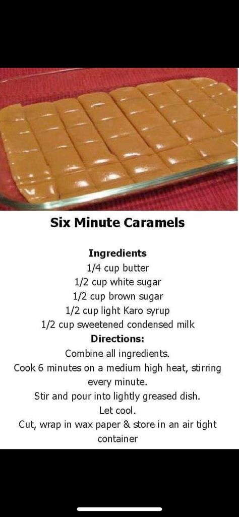 Six Minute Caramels, Caramel Ingredients, Candy Treats, Candy Recipes Homemade, Christmas Candy Recipes, Caramel Candy, Caramel Recipes, God Jul, Homemade Caramel