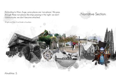 Narrative Section - Architecture Collage Site Analysis Architecture, Collage Architecture, Collage Landscape, Architectural Presentation, Romanesque Architecture, Architecture Board, Architecture Collage, Architecture Graphics, Presentation Layout