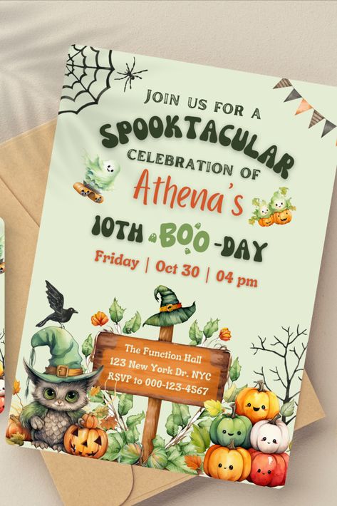 Editable Spooky Halloween Birthday Invitation Template, Printable Kids Halloween Party, Spooky Costume Invite, Green Boo Ghost, Cute Pumpkin Free Halloween Invite Template, Halloween Witch Invitations, Halloween Party Spooky, Witch Halloween Party Invitations, Blank Halloween Invitations, Printable Affirmations, Ghost Cute, Spooky Costumes, Halloween Birthday Invitations