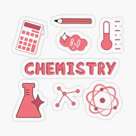 Coral Chemistry Subject Sticker Pack. Perfect gift for anyone heading back to College! Check out my portfolio for all the individual subject versions as I roll them out. Calculator, pencil, thermometer, H20, molecule, atoms and beaker. • Millions of unique designs by independent artists. Find your thing. Sampul Binder, Chemistry Subject, Stiker Macbook, School Binder Covers, Penanda Buku, School Book Covers, Science Stickers, Preppy Stickers, Tumblr Stickers