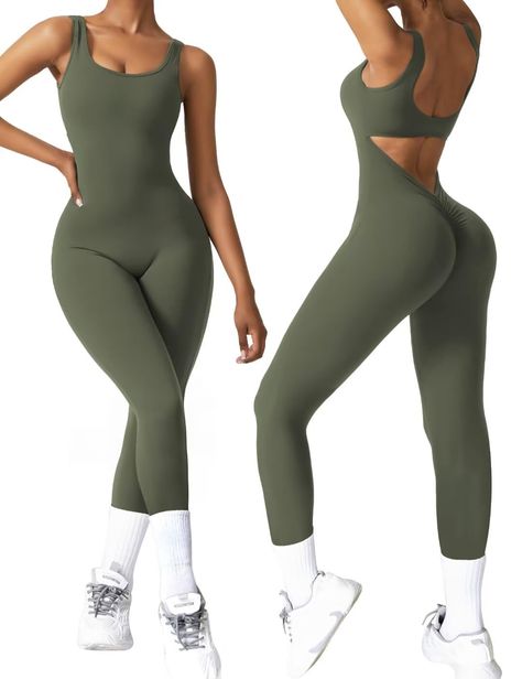 PRICES MAY VARY. 【Unique Design】Scrunch butt jumpsuits with removable pads. This sexy V back jumpsuit for women offers support while enhancing the body's natural figure. The scoop neckline offers modest coverage while still exuding a chic appeal. With its open back, V-shape and scrunch butt lifting design, the bodycon has an extra touch of allure that's subtle yet impactful. 【Butt Lifting Athletic Bodycon Rompers】This sexy bodycon romper, featuring an open back and a V-shaped cutout, beautifully Workout One Piece, Bodycon Romper, Backless Jumpsuit, Fitted Jumpsuit, Jumpsuit Outfit, Gymnastics Workout, Jumpsuit Fashion, Sleeveless Jumpsuits, One Piece For Women