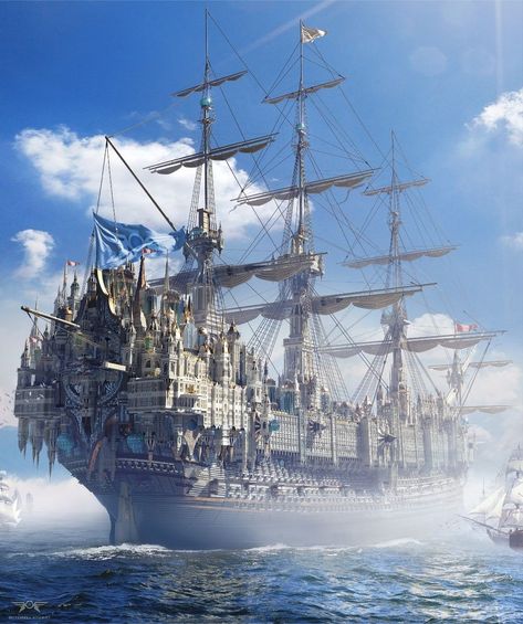 Pirate Ship Art, Nature Photography Sky, Old Sailing Ships, Photography Sky, Wallpaper Nature, Gambar Figur, Fantasy City, Fantasy Castle, Fantasy Setting