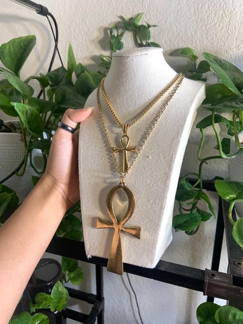 Website- elementalecstasy.org  Depop: elementalecstasy Instagram- elementalecstasy Set Gold Jewelry, Gold Necklace Stack, Ankh Jewelry, Ankh Symbol, Necklace Set Gold, Dope Jewelry Accessories, Ankh Necklace, Necklace Stack, Gold Jewelry Gift