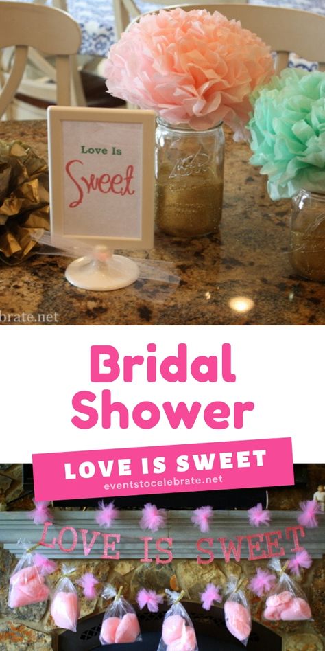 Love is sweet Bridal shower idea Chocolate Bridal Shower Theme, Bridal Shower Love Is Sweet, Love Is Sweet Shower Theme, Love Is Sweet Bridal Shower Decorations, Candy Theme Bridal Shower Ideas, Candy Bridal Shower Theme, Sweets Bridal Shower Theme, Bridal Shower Themes For February, Bridal Shower Ideas Decorations Simple