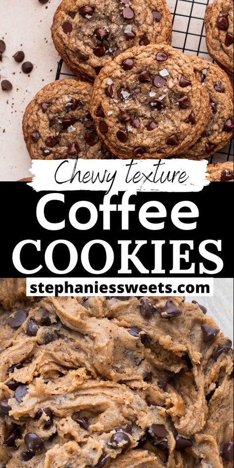 These chewy coffee cookies are loaded with instant coffee, chocolate chips and cinnamon. They are super easy to make and require no chilling and no mixer. Cookies With Instant Coffee, Cookie Baking Recipes, Mocha Chocolate Chip Cookies, Instant Coffee Cookies, No Mixer Desserts, No Chill Cookies, Old Fashion Cookies, Recipes With Chocolate Chips, Comfort Cookies