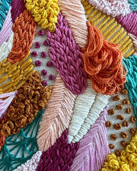 Give me all the texture and color #artdetails #embroideryartwork #handembroidery #modernembroidery #embroideryart #texturedart #texture #color #fiberart #embroidery #art #damngoodstitch #dmcembroidery #dmcthreads Embroidery Texture, Textured Embroidery, Embroidery Abstract, Abstract Embroidery, Texture Color, Crewel Embroidery, Modern Embroidery, Beauty Stuff, Painting Art Projects