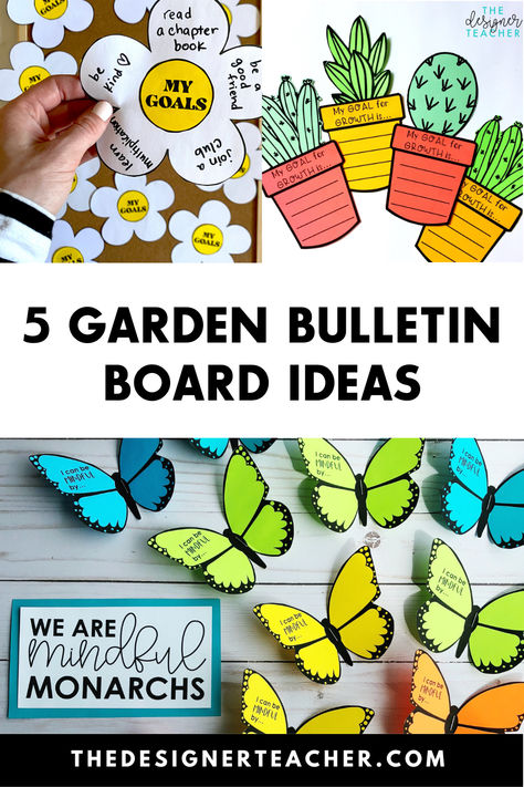 Looking for garden bulletin boards for spring or your garden theme classroom? I've got 5 bulletin board ideas for you! Garden Theme Office, Plant Theme Bulletin Board, Garden Bulletin Board Ideas, Nature Bulletin Boards, Bulletin Boards For Spring, Garden Classroom Theme, Interactive Display Boards, Garden Bulletin Boards, Goal Setting Bulletin Board