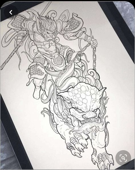 Foo Dog Leg Sleeve, Hannya Maske Tattoo, Tato Irezumi, Foo Dog Tattoo Design, Tattoo Japan, Foo Dog Tattoo, Hannya Mask Tattoo, Tattoo Tiger, Hannya Mask