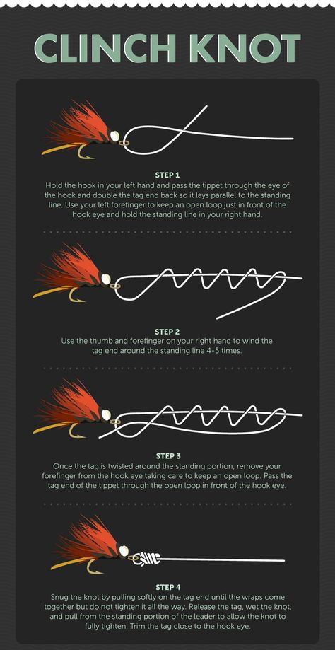 Fly Fishing Knots, Fishing Hook Knots, Fly Fishing For Beginners, Hook Knot, Clinch Knot, Fishing Basics, Fishing For Beginners, Fly Fishing Tips, Bass Fishing Tips