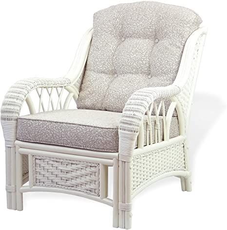 Alexa Living Armchair White Color Natural Rattan Wicker Handmade Design with Cushion White Wicker Chair, Italian Bedroom Furniture, Armchair With Ottoman, Rattan Chairs, Tufted Arm Chair, Wicker Chairs, White Wicker, Ottoman Set, Rattan Furniture