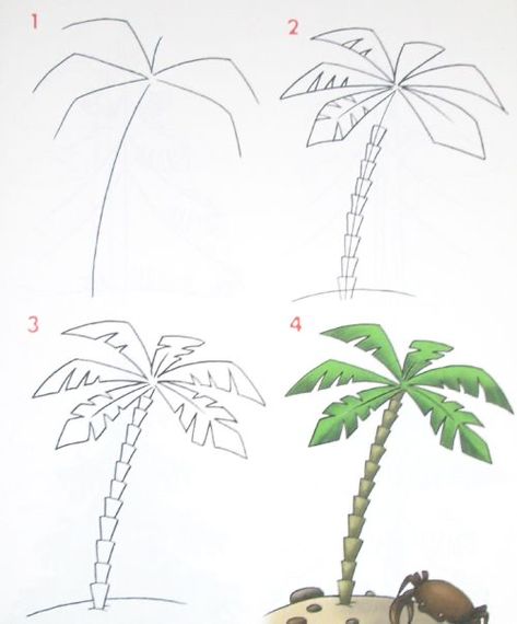 Draw A Palm Tree, Trees Drawing Tutorial, Easy Scenery Drawing, Palm Tree Drawing, معرض فني, Flower Drawing Tutorials, Cool Pencil Drawings, Flower Art Drawing, Basic Drawing