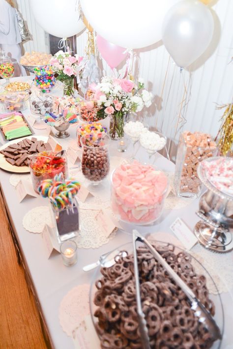 Diy Candy Buffet, Diy Candy Bar, Buffet Set Up, 1st Birthday Girl Decorations, Candy Station, Buffet Set, Wedding Dessert Table, Table Names, Candy Table