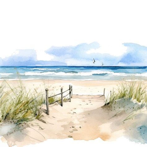 Painting Widget, Landscape Clipart, Watercolor Border, Beach Clipart, Watercolor Beach, Nature Watercolor, Learn Watercolor, Watercolor Clip Art, Beach Watercolor