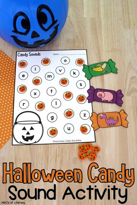 Pumpkin Activities Kindergarten, Halloween Literacy Activities, Halloween Literacy Centers, Kindergarten Halloween Party, Initial Sound Activities, Letter Sounds Kindergarten, Letter Identification Activities, Pumpkins Kindergarten, Halloween Literacy