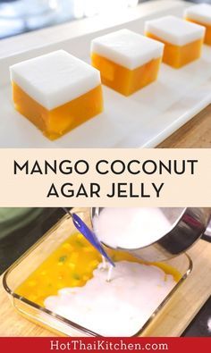 Mango Coconut Jelly, Mango Desserts, Puding Roti, Agar Jelly, Coconut Jelly, Jelly Desserts, Gelatin Recipes, Mango Dessert, Chinese Dessert