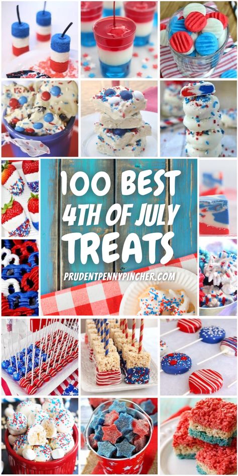 Indulge in these delicious patriotic 4th of July treats. From easy, no bake desserts to fun treats for kids, there are plenty of 4th of July desserts that are perfect for a crowd at your 4th of July party. Fourth Of July Treats, July 4th Appetizers, 4th Of July Treats, 4th July Food, Memorial Day Foods, Patriotic Treats, July Desserts, Patriotic Food, Patriotic Desserts