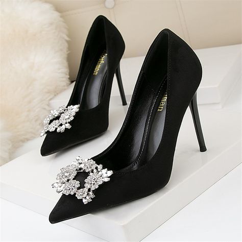 Princess Rhinestones Leather Pumps Women 2024 Spring Girls Crystal Pointy Toe Elegant High Heel