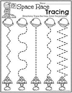 Prewriting Line Tracing To Race Worksheet Space Crafts Preschool Art Ideas, Space Theme Centers Preschool, Outerspace Preschool Art Activities, Space And Planets Preschool Activities, Spacial Awareness Activities Preschool, Space Tracing Worksheets, Outer Space Lesson Plans Preschool, Astronaut Worksheet, Space Art Preschool