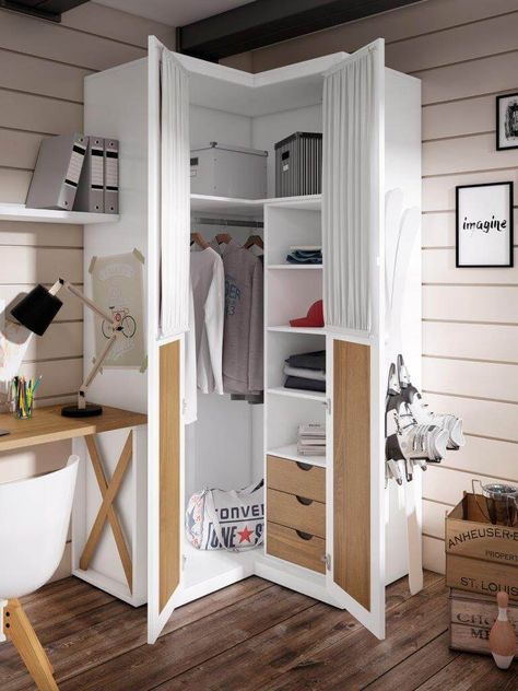 30 Amazing Corner Wardrobe Ideas Small Room Wardrobe Ideas, Corner Wardrobe Closet, Closet Design Ideas, Wardrobe Design Ideas, Corner Closet, Closet Small Bedroom, Organized Bed, Custom Closet Design, Corner Wardrobe