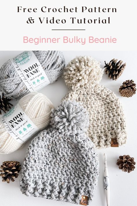 6 Yarn Crochet Pattern, Chunky Beanie Crochet Pattern, Bulky Yarn Crochet, Chunky Yarn Crochet, Chunky Crochet Hat, Beanie Pattern Free, Crochet Beanie Pattern Free, Crochet Adult Hat, Crochet Baby Beanie