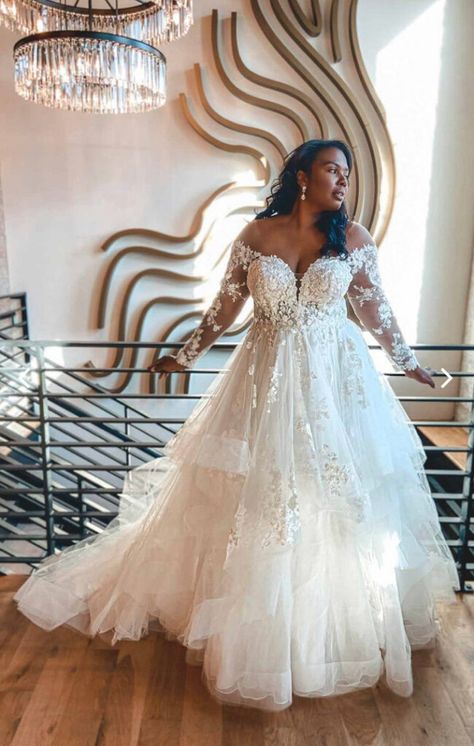 Plus Size Tiered Wedding Dress, Caroline Wedding Dress, Plus Size Wedding Dresses Bling, Long Sleeve Wedding Dress Lace Plus Size, Horsehair Wedding Dress, Plus Size Unique Wedding Dresses, Ruffle Wedding Dress With Sleeves, Dream Wedding Dresses Plus Size, Wedding Dresses Lace Plus Size