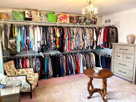 Family Closet Room, Bedrooms Turned Into Walk In Closets, Bedrooms Turned Into Closets, Eclectic Walk In Closet, Small Spare Room Dressing Room Ideas, Spare Bedroom Closet Dressing Rooms, Turning Spare Room Into Closet, Diy Dream Closet, Small Room Turned Into Closet Ideas