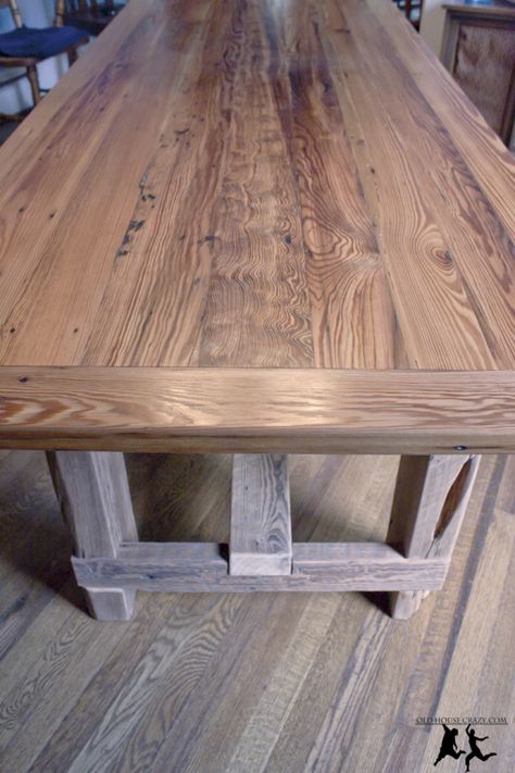 Old House Crazy - Reclaimed Heart Pine Farmhouse Table - DIY - 66 Farmhouse Table Diy, Diy Farm Table, Barnwood Table, Farmhouse Tabletop, Pine Dining Table, Heart Pine, Diy Farmhouse Table, Pine Table, Pine Furniture