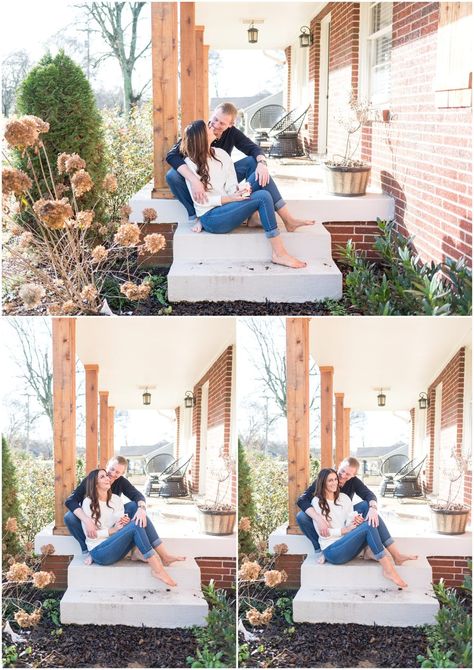 Front Porch Photo Shoot Couple, Front Porch Couple Pictures, Front Porch Photoshoot, Front Porch Photo Shoot Family Pics, Front Porch Photo Shoot, Porch Family Photos, Front Porch Pictures, Porch Pictures, In Home Engagement Session