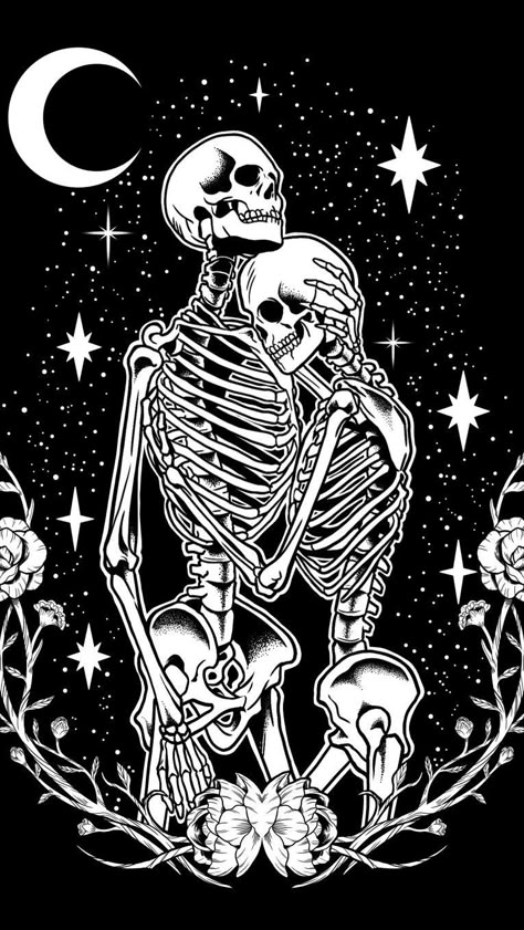 Romantic Skeleton Art, Spooky Love Wallpaper, Skeleton Lovers Wallpaper, Skeleton Love Aesthetic, Calaveras Aesthetic, Two Skeletons In Love, Skeleton Artwork, Skeleton Love, Bone Art