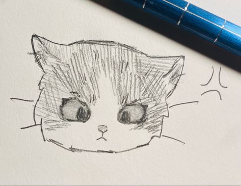 Cat Cute Painting, Cat Drawing Sketches, Cat Drawing Ideas, Cat Sketch, Cute Sketches, Cats Drawing, Drawing Cat, Cute Doodles Drawings, Cute Doodle Art