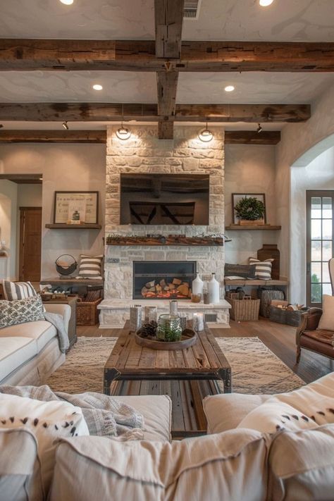 Room Ideas Farmhouse, Farmhouse Design Ideas, Modern Farmhouse Furniture, Farmhouse Living Room Ideas, Living Room Decor Country, High Ceiling Living Room, Living Room Decor On A Budget, Rustic Living Room Furniture, Modern Rustic Living Room