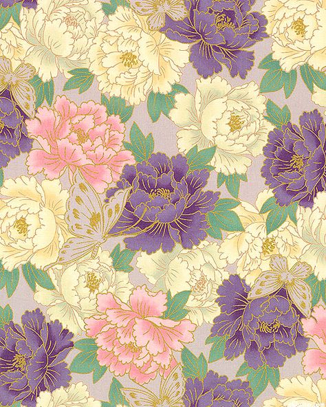 Japanese Fabric Pattern, Japanese Florals, Japanese Flower Pattern, Japanese Paper Art, Japanese Floral Design, Garden Lavender, Printable Paper Patterns, Peony Fabric, Peony Pattern