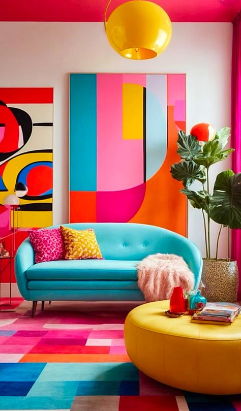 Dream Living Room, Dopamine Decor, Living Room Decor Inspiration, Unique Furniture Pieces, Colorful Space, Maximalist Decor, Pop Art Style, Colour Inspiration, Stylish Living Room