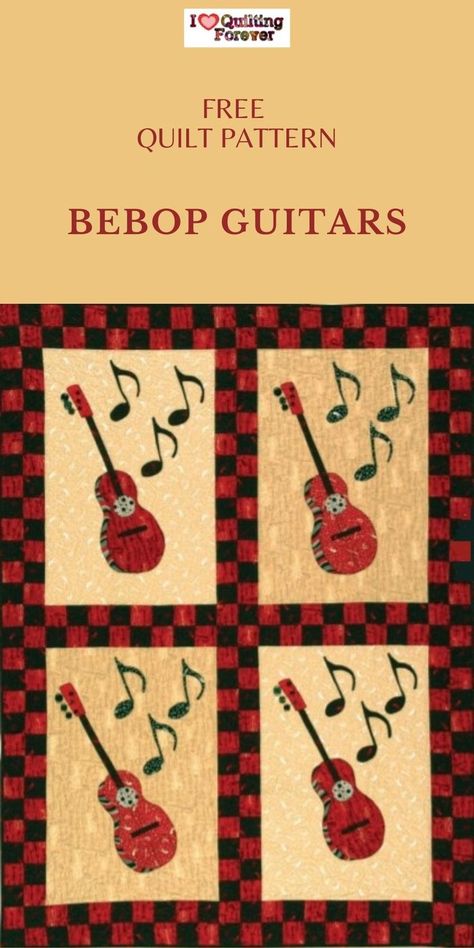 Guitar Quilt, Beginner Quilt Patterns, Free Quilt Patterns, Quilting For Beginners, Patchwork Patterns, Free Quilting, Applique Patterns, Quilt Patterns Free, Bring Happiness