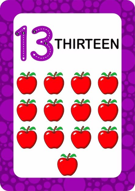 Premium Vector | Numbers flashcards number thirteen educational math card for children learn counting numbers Preschool Number Cards, Writing Numbers Kindergarten, Numbers Preschool Printables, Math Number Cards, Kids Learning Numbers, Numbers Flashcards, Baby Flash Cards, Kindergarten Math Worksheets Addition, Alphabet Letters Images