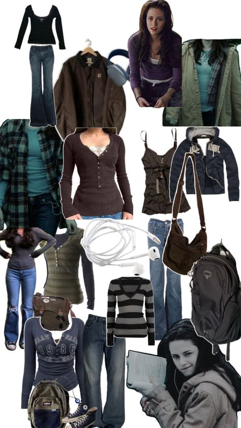 Thrifted 2000s Outfits, Tatum Riley Inspired Outfits, Outfit Ideas Twilight, Twilight Outfit Inspiration, 2000 Fall Aesthetic, Bella Swan Tops, Twilightcore Clothes, Twilight Clothes Aesthetic, Halloween Vibes Outfit