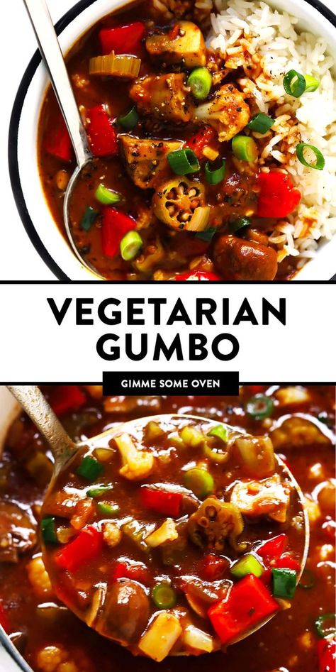 Vegetarian Gumbo Recipe, Cajun Soup, Vegetarian Gumbo, Stew Dinner, Cajun Creole Recipes, Gimme Some Oven, Gumbo Recipe, Creole Recipes, Cajun Recipes