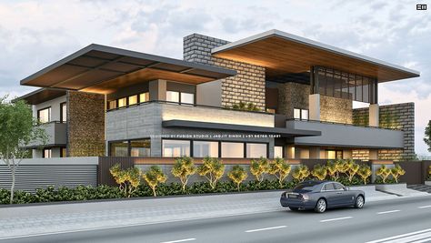 Luxe Residence on Behance Fusion Studio Elevation, Corner Residence Elevation, Home Facade Ideas, Corner Elevation Design, Corner House Elevation Design, Corner Elevation, Home Facade, Jagjit Singh, Facade Ideas