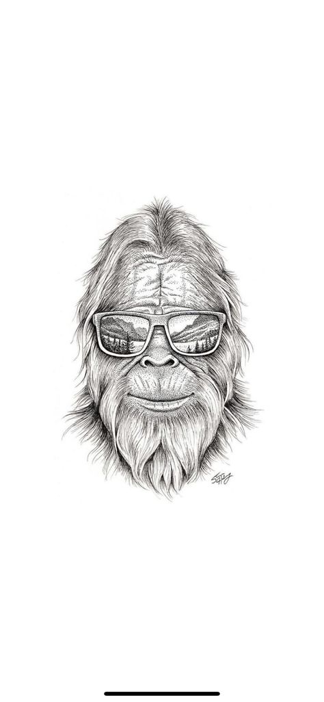 Shirt idea. Bigfoot Art Drawings, Bigfoot Tattoo Ideas, Cribbage Tattoo, Cryptid Tattoo Ideas, Big Foot Drawing, Big Foot Tattoo, Sasquatch Drawing, Big Foot Art, Sasquatch Tattoo