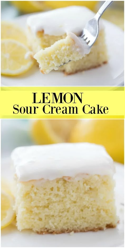 Lemon Sour Cream Cake Recipe, Sour Cream In Cake Mix Easy Recipes, Lemon Cake With Sour Cream, Cakes With Sour Cream Recipe, Sour Cream Cake Mix Recipe, Lemon Sheet Cake Recipe, Sour Cream Cake Recipe, Cake Sour Cream, Lemon Sheet Cake