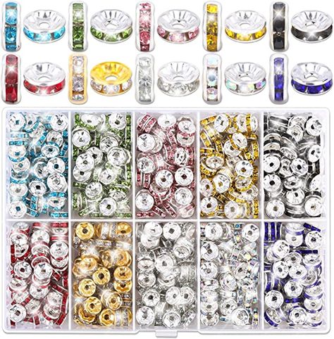 Amazon.com: Rondelle Spacer Beads for Jewelry Making, 600 Pieces Rhinestone Spacer Beads Crystal Bead Spacers for Jewelry Making, Bracelets (10 Colors) : Arts, Crafts & Sewing Diy Armband, Decorative Beads, Jewelry Diy Bracelets, Jewelry Making Kit, Bracelet Kits, Jewelry Making Project, Necklace Craft, Bracelet Diy, Bead Kits